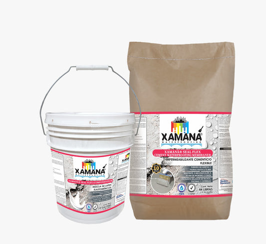 Xamana SEAL FLEX membrana cementosa Flexible KIT funda 44 libras (19,98 kg) + cubo 2,5 galones